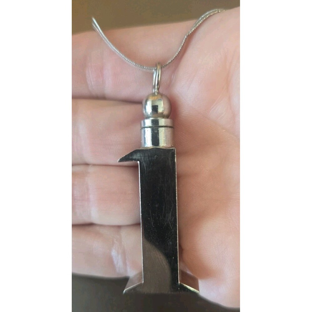 Vintage "Number One" Fillable Perfume Bottle Pendant Silver Necklace